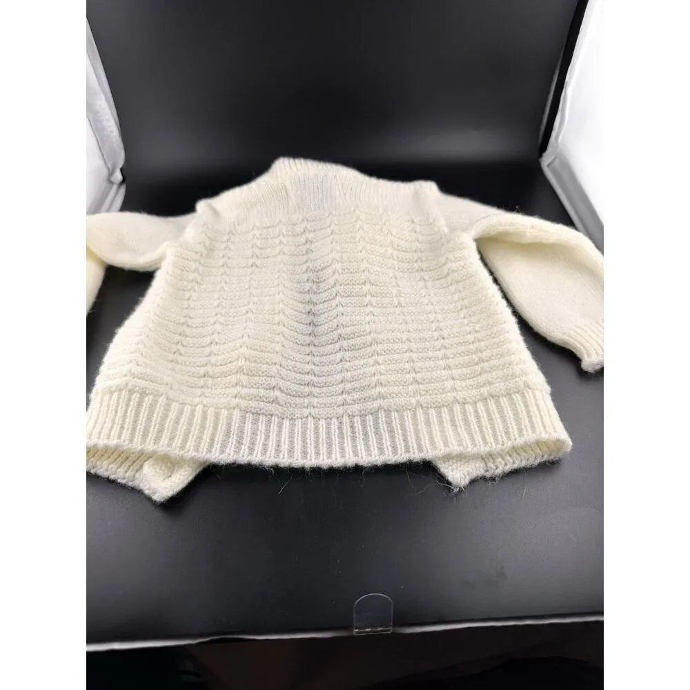 CradleKnit Sweater 6-12 months Unisex White Button‎ Down Acrylic Reborn Doll Vtg